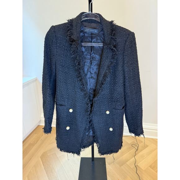 Zara Jackets & Blazers - Zara - Black tweed coat with pearls - 	Womens XS